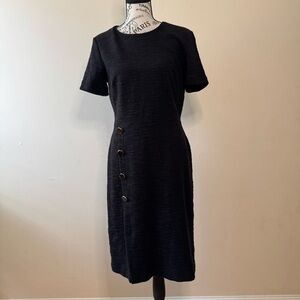NEW Ann Taylor Black Textured Sheath Dress Size 6 Gold Button Detail Career LBD